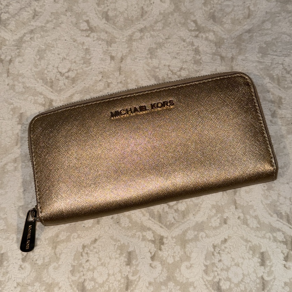 Michael Kors Metallic Gold Zip Wallet